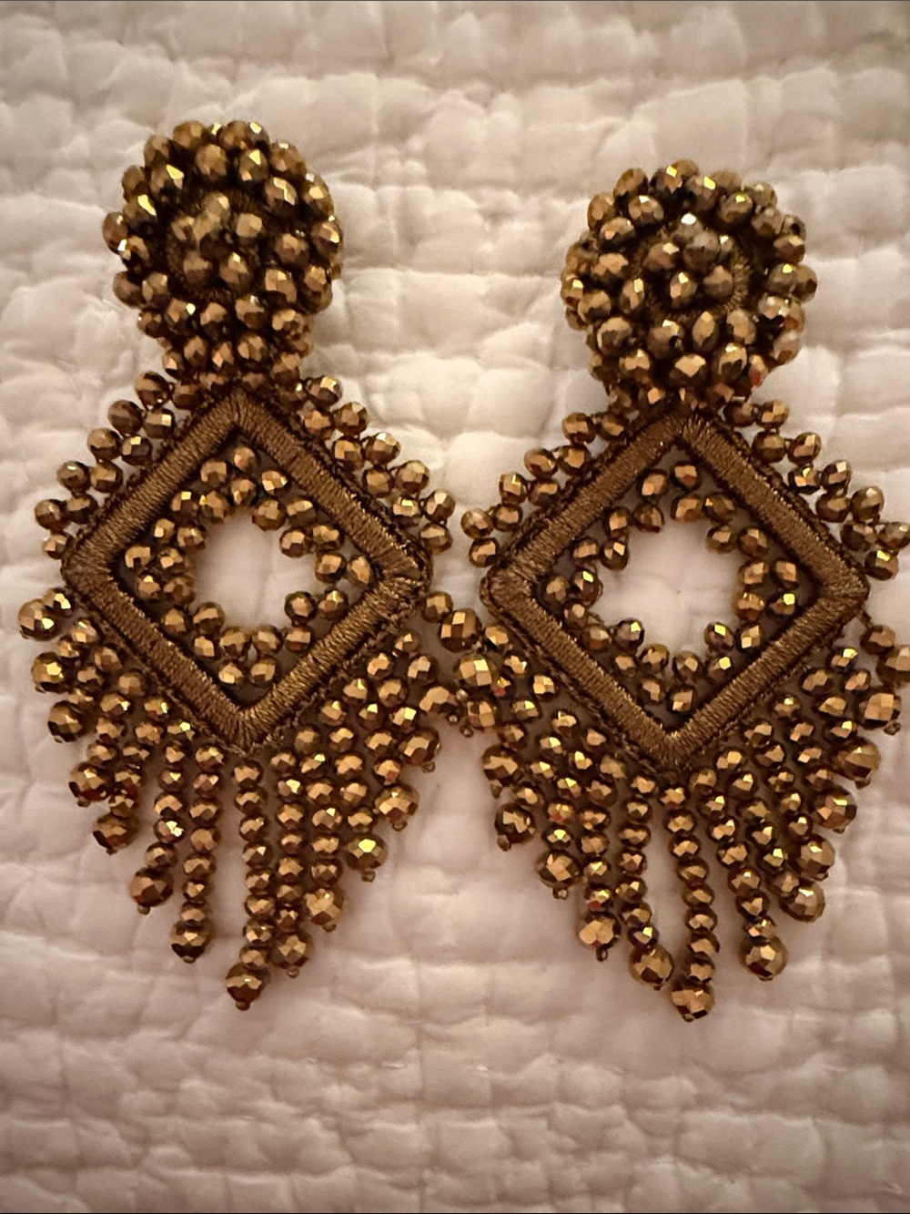 Handcrafted Gold Beaded Statement Earrings